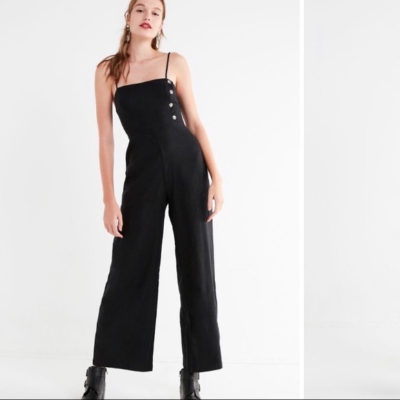 Urban Outfitters Pants - UO Marta Black Linen Jumpsuit Button Side Size S